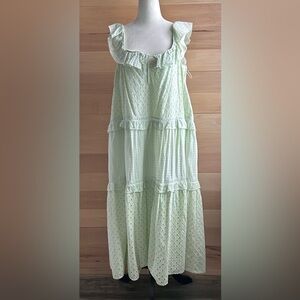 Zara Size Large Mint Green eyelet embroidered dress tied neckline wide straps